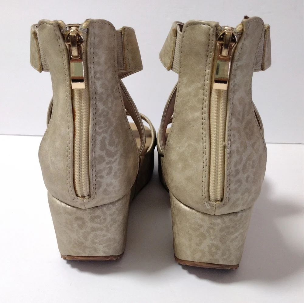 Corkys Beige Leopard Print Wedge Sandals